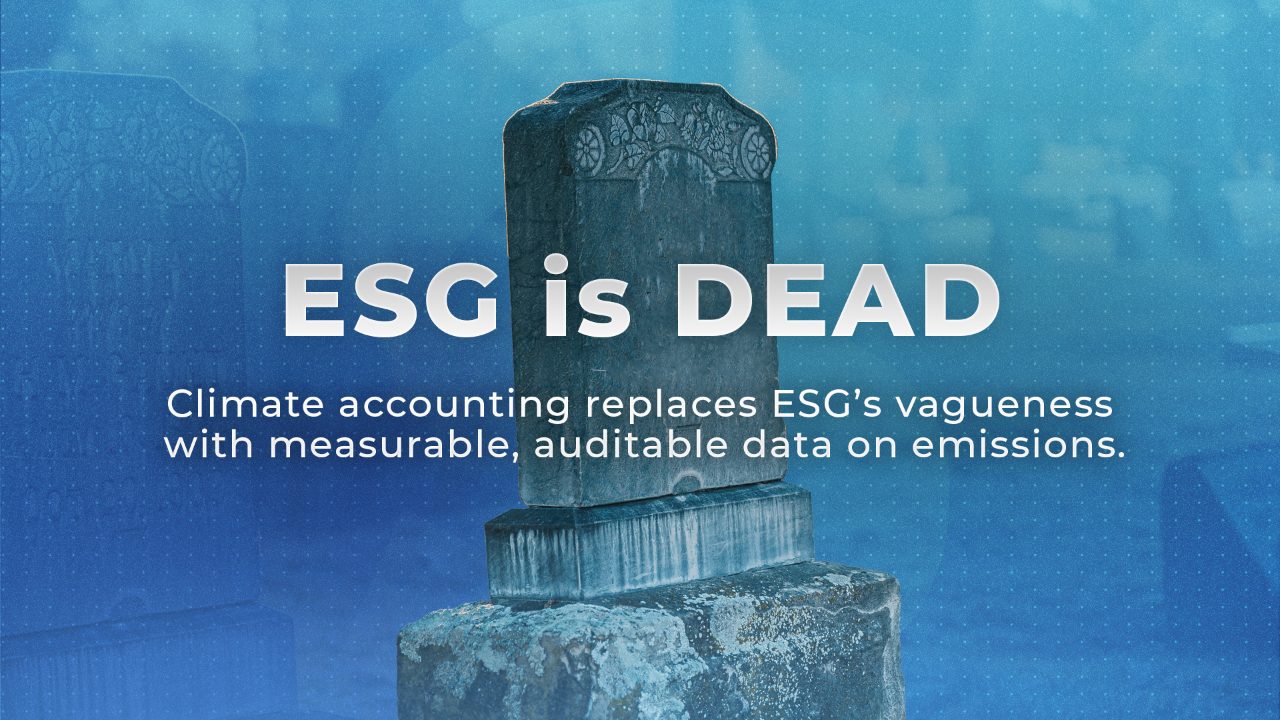 ESG is Dead Weathered headstone behind the title ESG is Dead